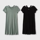 Girls' 2pk Short Sleeve Cold Clavicle A Line Dress - Art Class Black/green