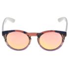 Target Women's Round Sunglasses With Green Mirror Lenses And Tropical Patter - White/pink