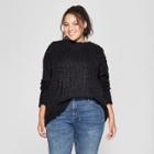 Women's Plus Size Long Sleeve Boucle Pullover Sweater - Universal Thread Black
