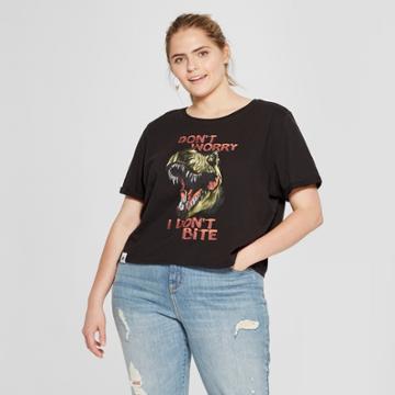 Women's Jurassic Park Plus Size Don't Worry, I Don't Bite Back Short Sleeve Cropped Graphic T-shirt (juniors') Black