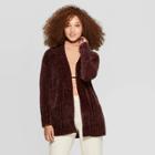 Women's Long Sleeve Rib-knit Chenille Open Cardigan - A New Day Dark Burgundy Xxl, Women's, Dark Red