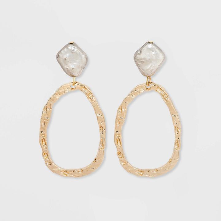 Hammered Pearl Post Organic Gold Drop Earrings - A New Day Gray