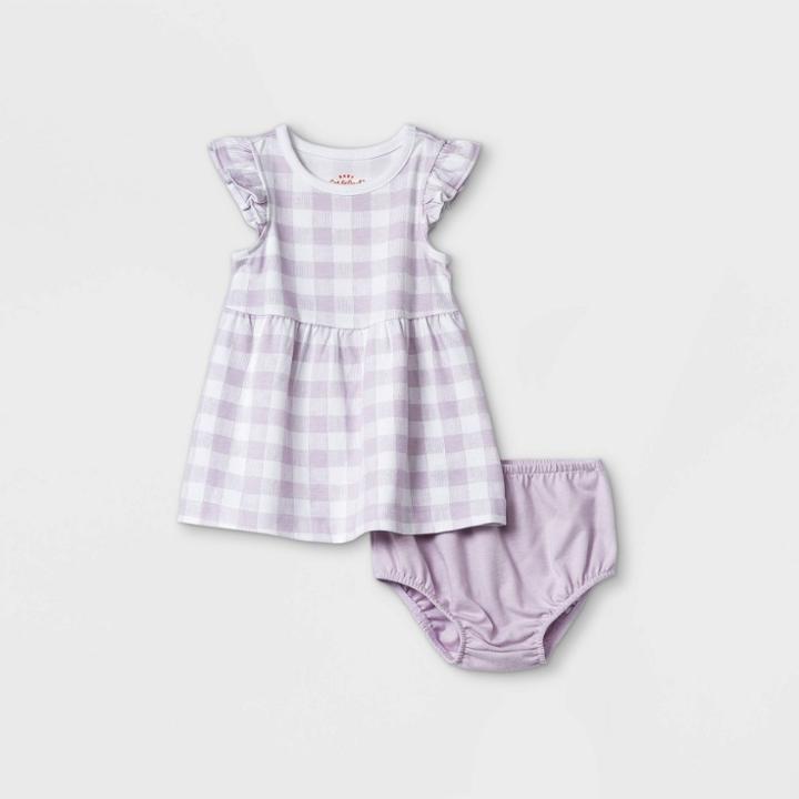 Baby Girls' Gingham Ruffle Sleeve Dress With Panty - Cat & Jack Light Purple