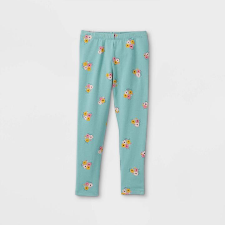Toddler Girls' Floral Leggings - Cat & Jack Ocean Green