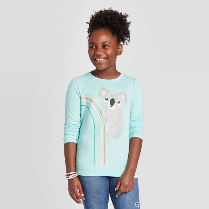 Girls' Long Sleeve Koala Cozy Pullover - Cat & Jack Aqua Xs, Girl's,