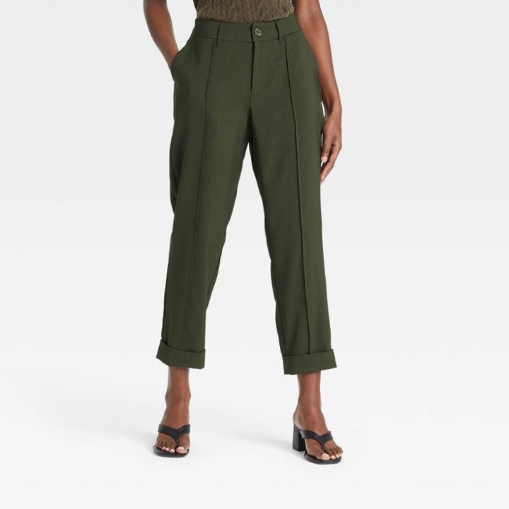 Women's High-rise Slim Straight Leg Pintuck Ankle Pants - A New Day Green