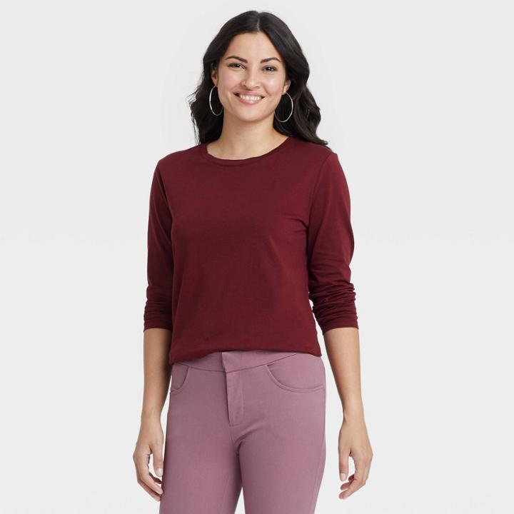 Women's Long Sleeve Supima T-shirt - A New Day Burgundy