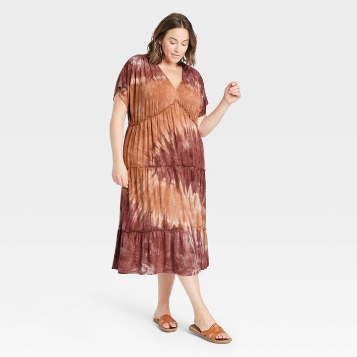 Women's Plus Size Tie-dye Short Sleeve Knit Tiered Dress - Knox Rose