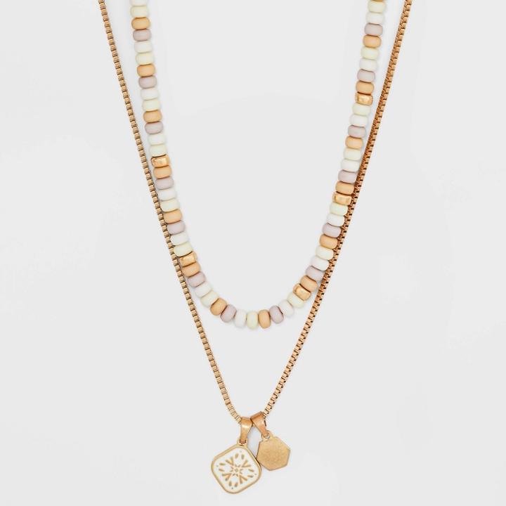 Layered Charm Mixed Beaded Necklace - Universal Thread Ivory
