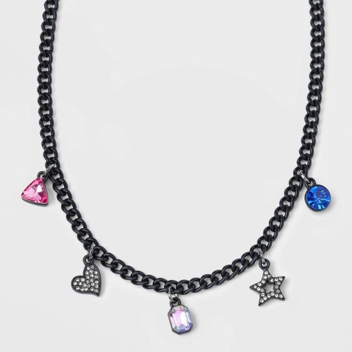 Heart Star And Stone Charm Collar Necklace - Wild Fable , Grey
