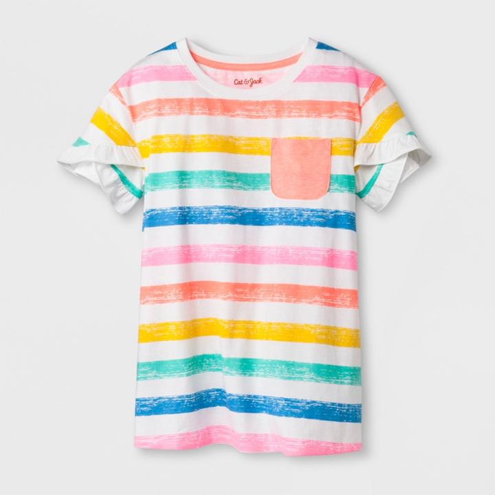 Girls' Stripe Ruffle Sleeve T-shirt - Cat & Jack Rainbow