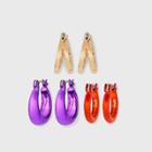 Anodized Hoop Trio Earring Set - Wild Fable Orange/purple