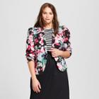 Women's Plus Size Floral Print Silky Blazer - Who What Wear Black/pink 4x, Black/pink Floral