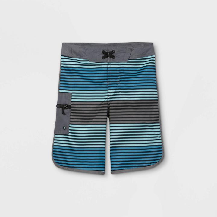 Boys' Horizontal Stripe Swim Trunks - Art Class Blue/gray