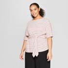 Women's Plus Size Striped Elbow Sleeve Belted Top - Who What Wear Red/white X