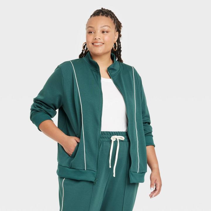 Women's Plus Size Track Jacket - Ava & Viv Green X