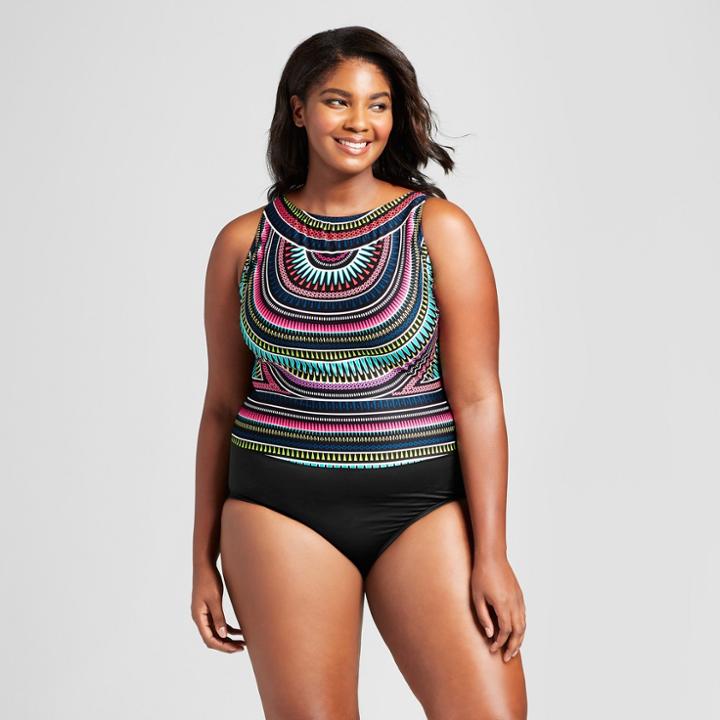 Clean Water Women's High Neck One Piece Swimsuit - Multi-colored 18w,