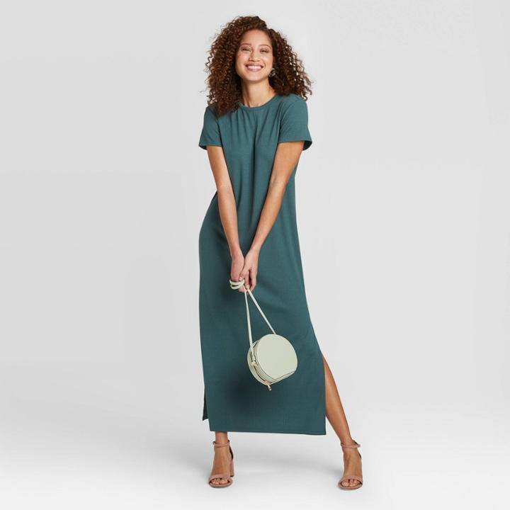 Women's Short Sleeve T-shirt Dress - A New Day Green
