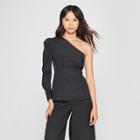 Women's Long Sleeve Textured One Shoulder Top - Who What Wear Black