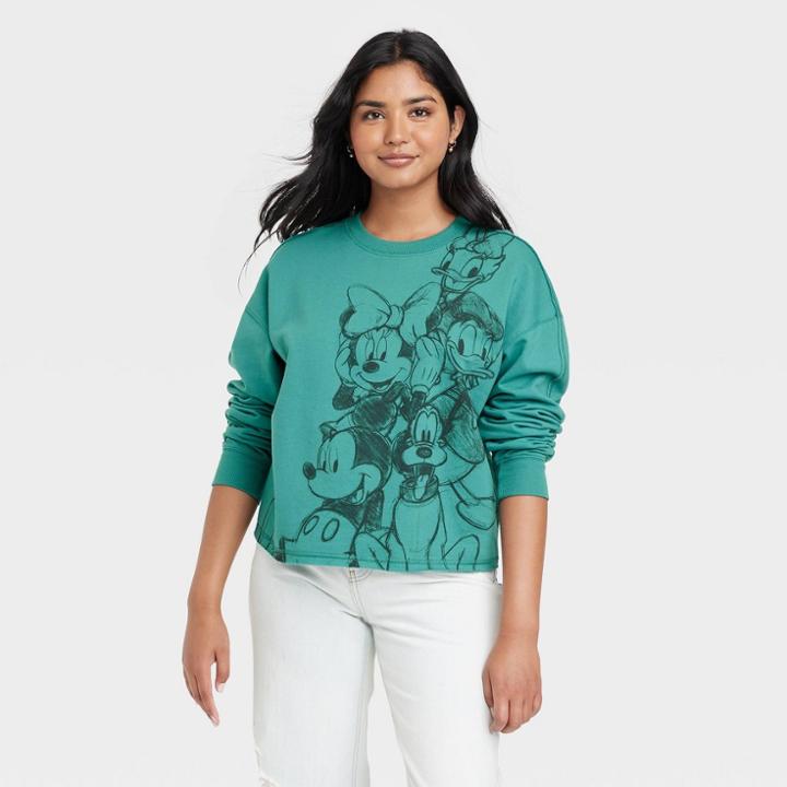 Mickey Mouse & Friends Women's Disney Caricature Graphic Sweatshirt - Green