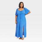 Women's Flutter Short Sleeve Dress - Ava & Viv Blue