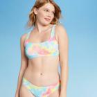 Women's Ribbed Square Neck Bralette Bikini Top - Xhilaration Bright Tie Dye L, Women's, Size: Large,