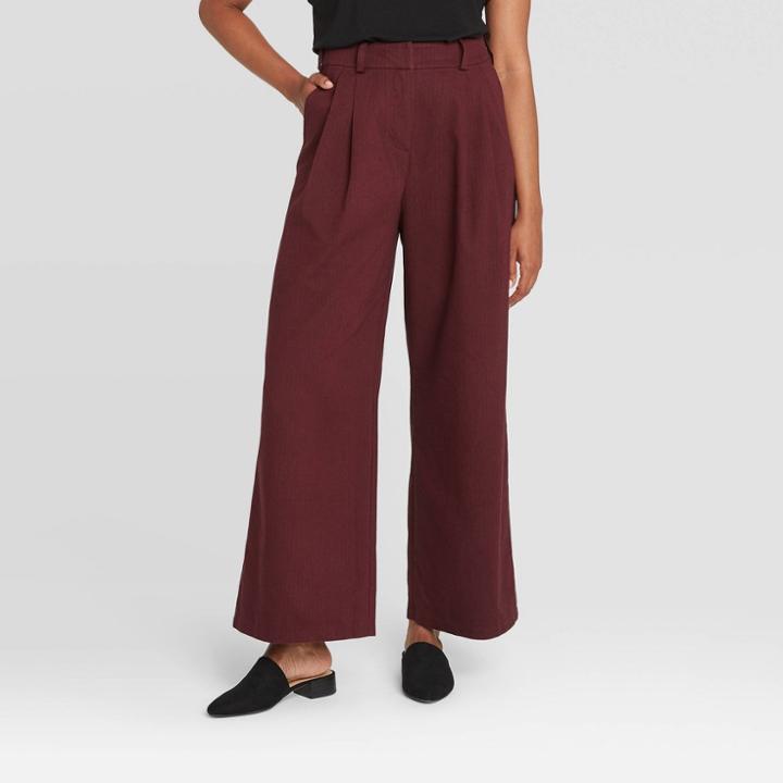 Women's Mid-rise Ankle Length Flannel Wide Leg Trousers - Prologue Burgundy