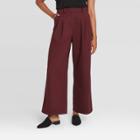 Women's Mid-rise Ankle Length Flannel Wide Leg Trousers - Prologue Burgundy