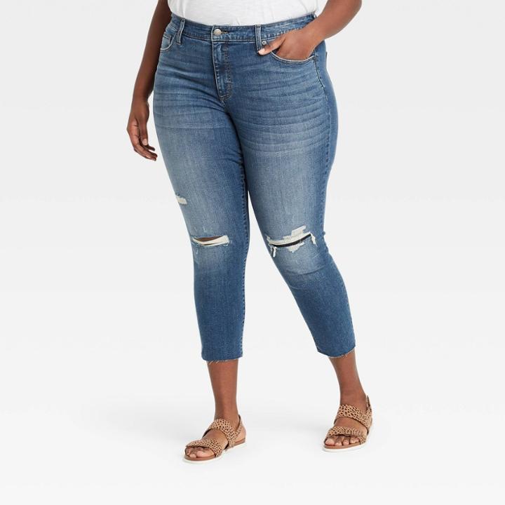Women's Plus Size High-rise Skinny Cropped Jeans - Universal Thread Dark Blue