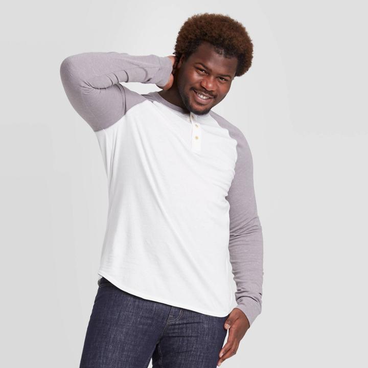 Men's Tall Standard Fit Long Sleeve Button-down Henley T-shirt - Goodfellow & Co Dark Gray