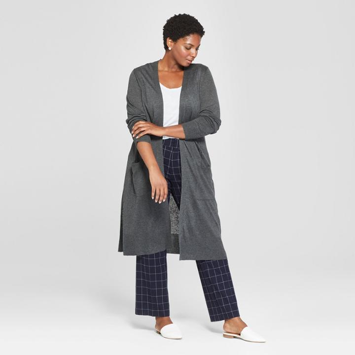 Women's Plus Size Lightweight Cardigan - Ava & Viv Dark Gray