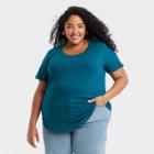 Women's Plus Size Short Sleeve Relaxed Scoop Neck T-shirt - Ava & Viv Teal Blue