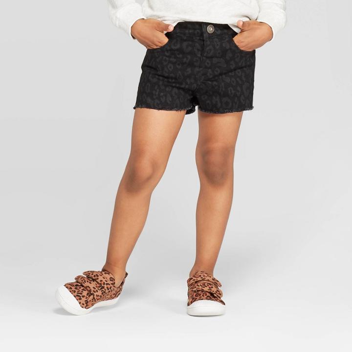 Toddler Girls' Leopard Jean Shorts With Raw Hem - Art Class Black