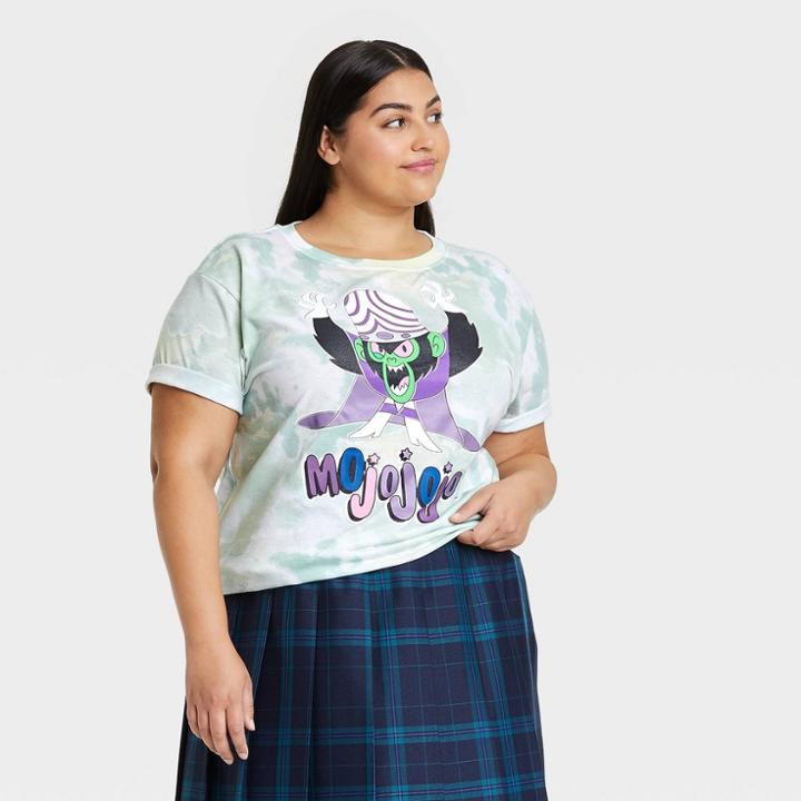 Warner Bros. Women's Plus Size Mojo Jojo Short Sleeve Graphic Boyfriend T-shirt - White Tie-dye