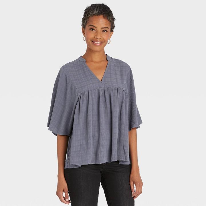 Women's Flutter Short Sleeve V-neck Blouse - Knox Rose Navy