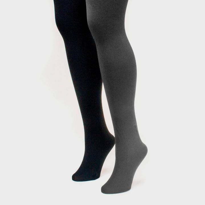 Muk Luks Women's Fleece Lined 2pk Tights - Black/gray