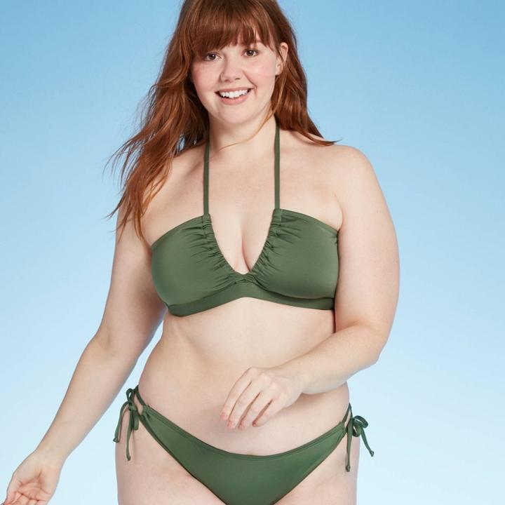 Women's Shirred V Bikini Top - Kona Sol Dark Green S, Women's,