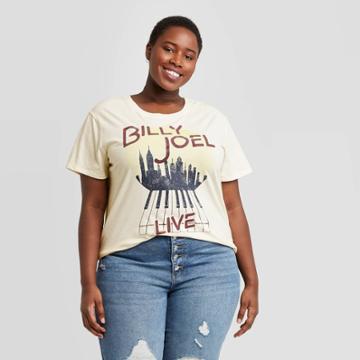 Vintage Concert Tees Women's Billy Joel Piano Plus Size Short Sleeve Graphic T-shirt - Cream