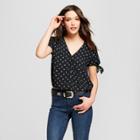 Target Women's Polka Dot Short Sleeve Wrap Front Top - Universal Thread Black