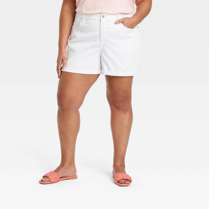 Women's Plus Size Mid-rise Jean Shorts - Ava & Viv White