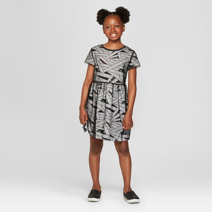 Girls' Short Sleeve Halloween Mummy Dress - Cat & Jack Charcoal