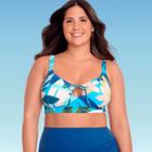 Women's Plus Size Slimming Control Keyhole Front Crop Bikini Top - Beach Betty By Miracle Brands Tropical Print