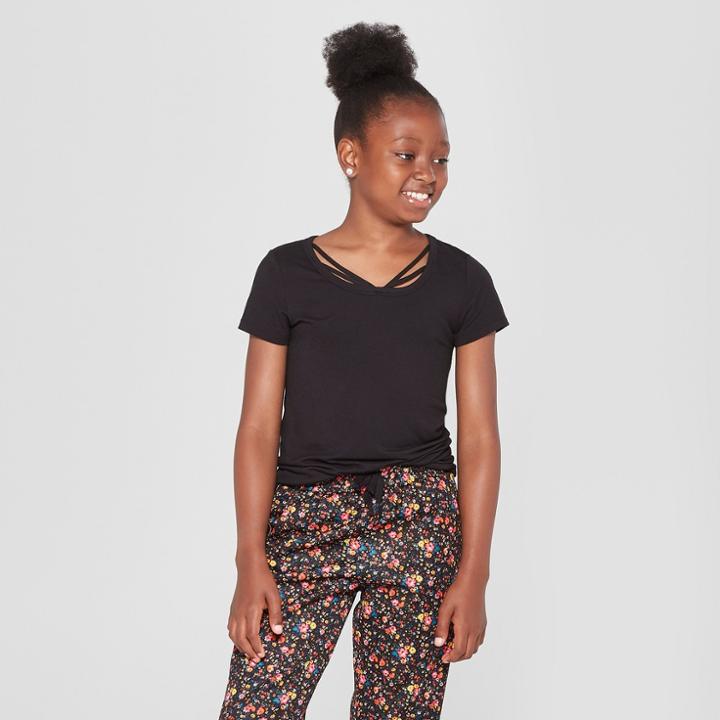 Girls' Bar Front Short Sleeve T-shirt - Art Class Black