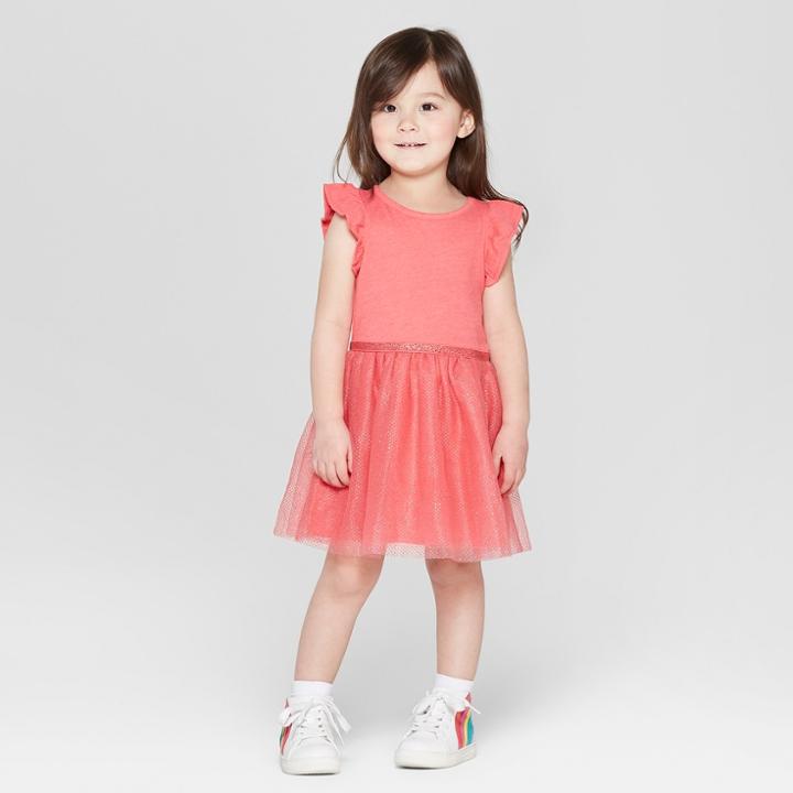 Toddler Girls' Glitter Dot Ruffle Sleeve A Line Dresses - Cat & Jack Red