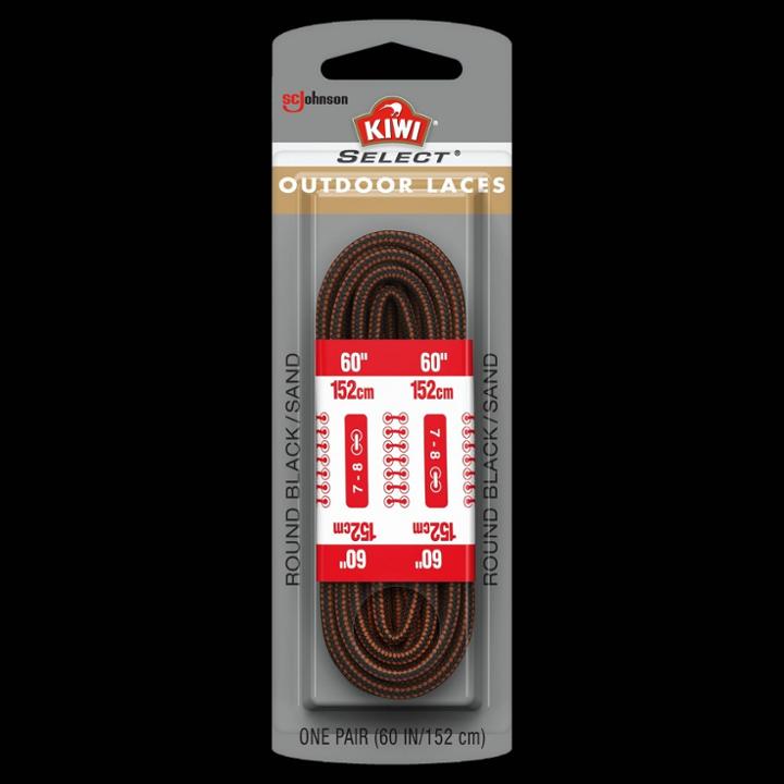Kiwi Shoelaces Outdoor Round 60 Black Tan, Adult Unisex