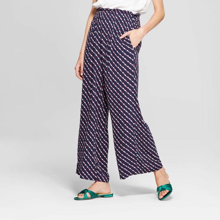 Women's Polka Dot Wide Leg Smocked High Waist Culottes - Who What Wear Navy