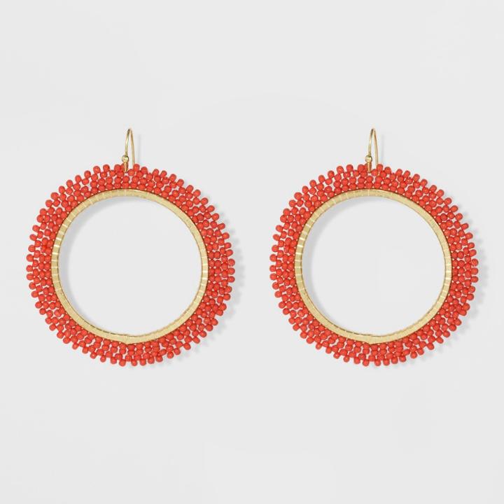 Beaded Seedbead Hoop Earrings - A New Day Orange/gold