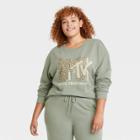 Women's Mtv Plus Size Leopard Print Logo Graphic Sweatshirt - Green