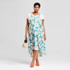 Women's Plus Size Floral Print High-low Tie Back Sundress- Ava & Viv Teal X, Blue