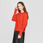Women's Long Leg Of Mutton Sleeve Pullover Sweater - Prologue Orange